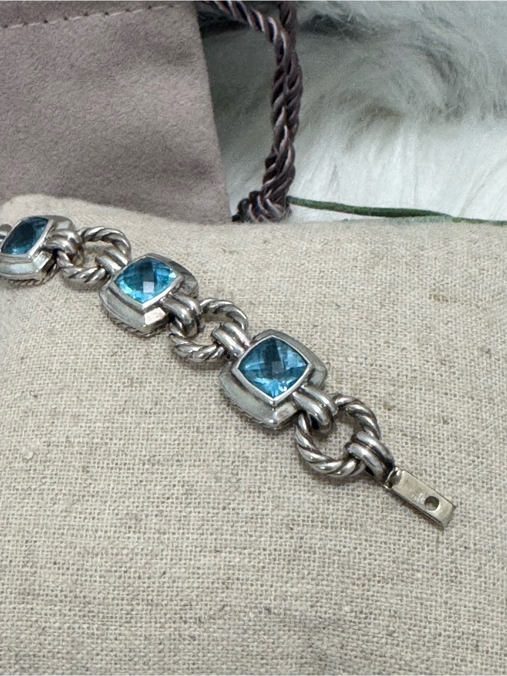 David Yurman .925 Blue Topaz Renaissance Chain Bracelet - Picture 4 of 10